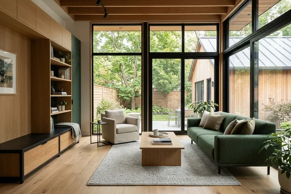 3D interior rendering of a garden suite living room