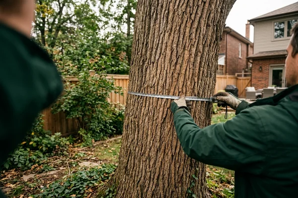 Arborist measuring a protected oak before design