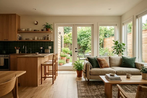 Attached suite interior with a glass door to a private patio