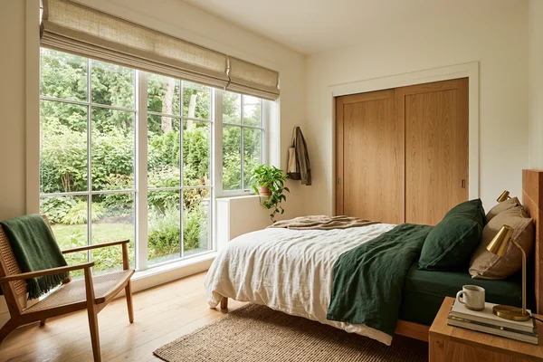 Bright bedroom in a rental garden suite