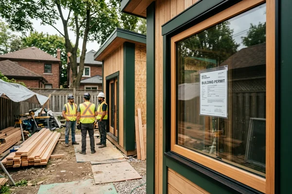 Building permit card posted at a garden suite site