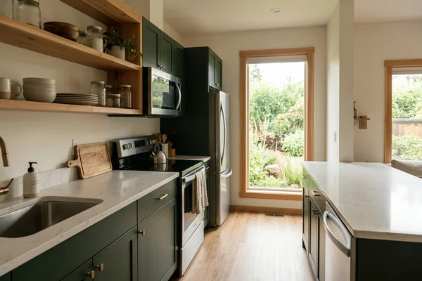Durable rental suite kitchen with full-size appliances