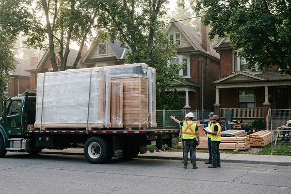 Prefab panels delivered to a Toronto street