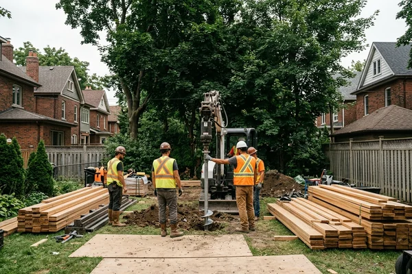 Helical pile foundation going in for a detached garden suite