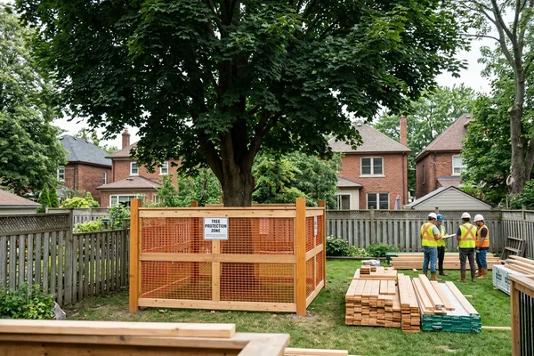 Tree protection fencing installed before construction