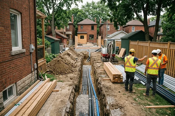 Service trench running from the main house to a laneway suite