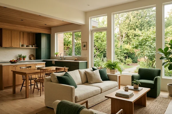 Two-bedroom family suite living area facing the garden