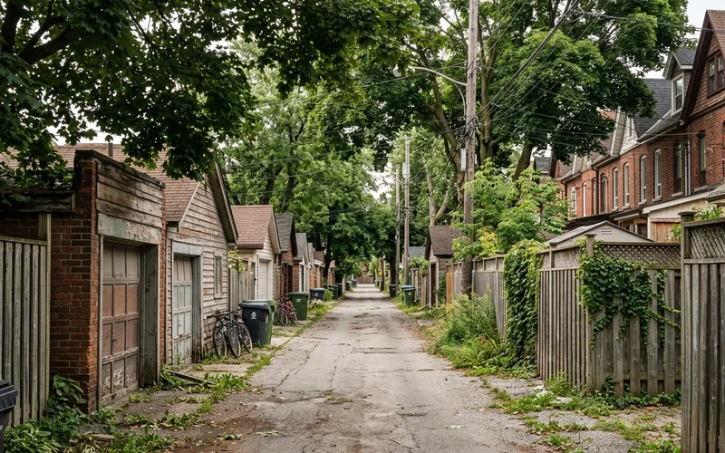 Public laneway behind Victorian row houses in Leslieville