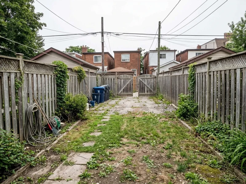 Before: long narrow Trinity-Bellwoods yard with a gravel pad