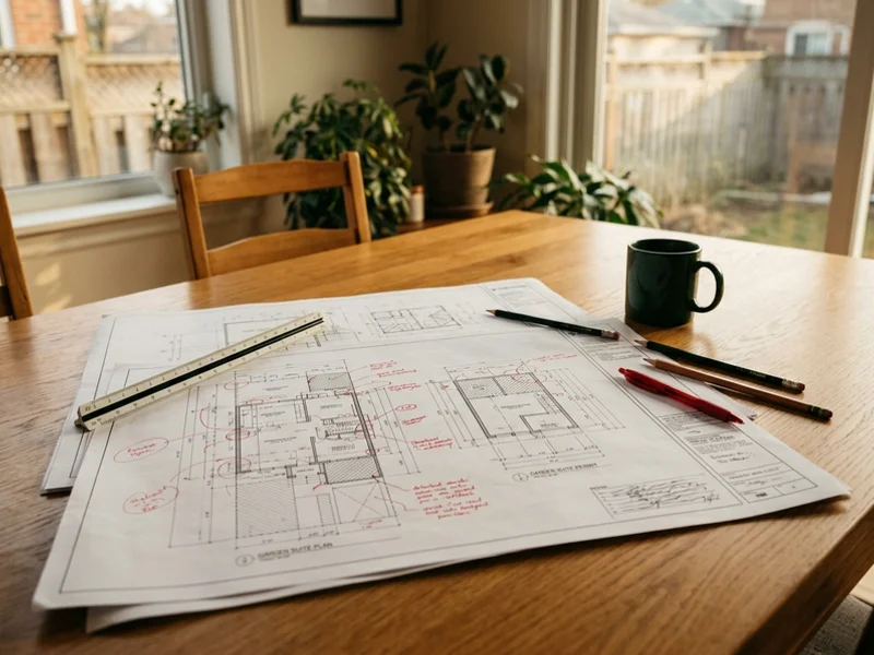 Garden suite drawings marked up with Zoning Examiner comments