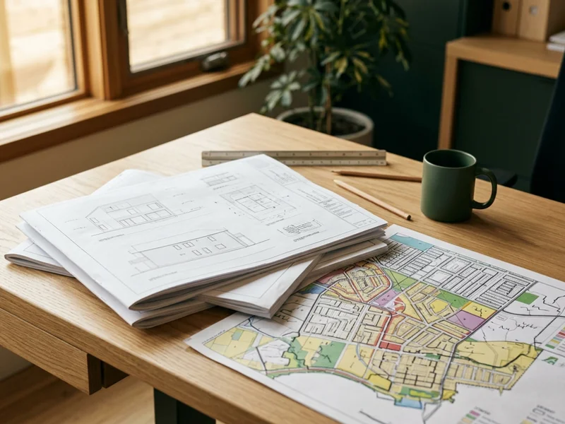 Zoning expeditor desk with garden suite permit sets and zoning maps