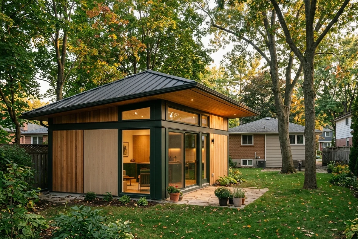 55 sqm detached garden suite behind a 1960s North York bungalow