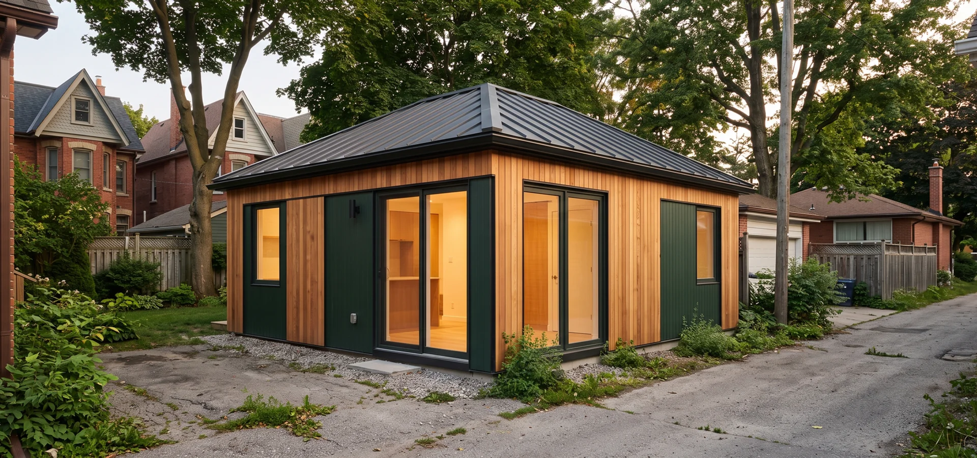Detached garage converted into a bright garden suite on a Toronto lane