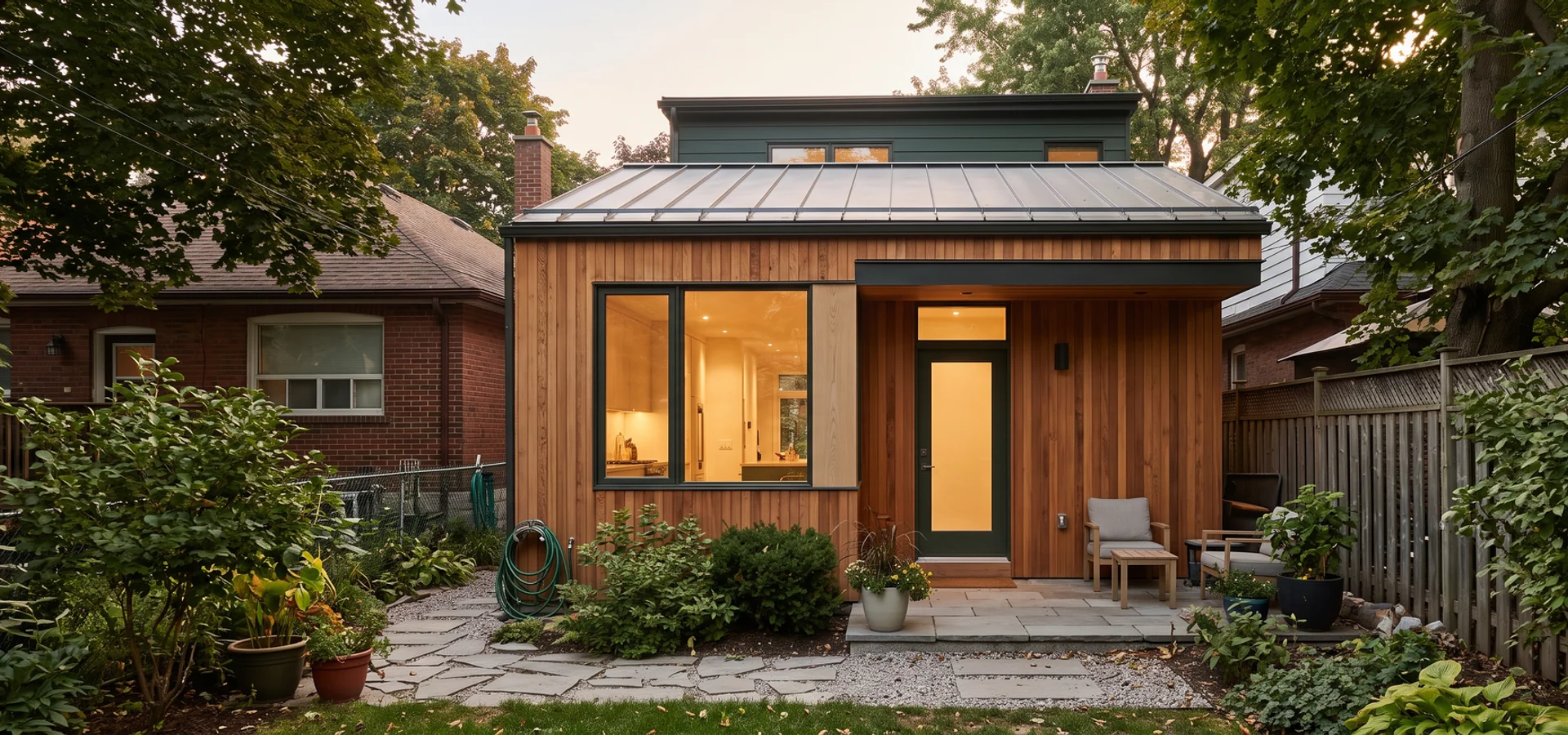 Attached rear suite addition with a private entry behind a Toronto house